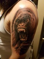Starting of my gorilla family sleeve. Over protective father done. Now the 3 babies to come 