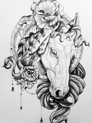 Tattoo design drawing for a friend. Horse in dreamcatcher. 