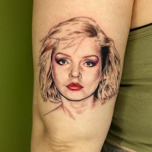 Tattoo by Shannon Perry #ShannonPerry #famousportraittattoo #famousportrait #portraittattoo #portrait #famous #Blondie #DebbieHarry #music #musictattoo #singer #newwave #punk #rockandroll