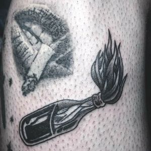 Molotov - Bottle - Fire - Traditional - BnG - blackandgrey 