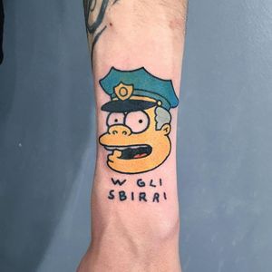 Tattoo by Berly Boy #BerlyBoy #thesimpsons #Simpsons #cartoon #newschool #tvshow #tvshowtattoo #chiefwiggam #text #font #quote #cop #funny #color