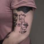 Tattoo by Joel Menazzi #JoelMenazzi #thesimpsons #Simpsons #cartoon #newschool #tvshow #tvshowtattoo #hugosimpson #bartsimpson #linework #blackwork #fishhead