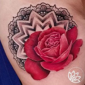 Realistic rose with mandala & lace details 