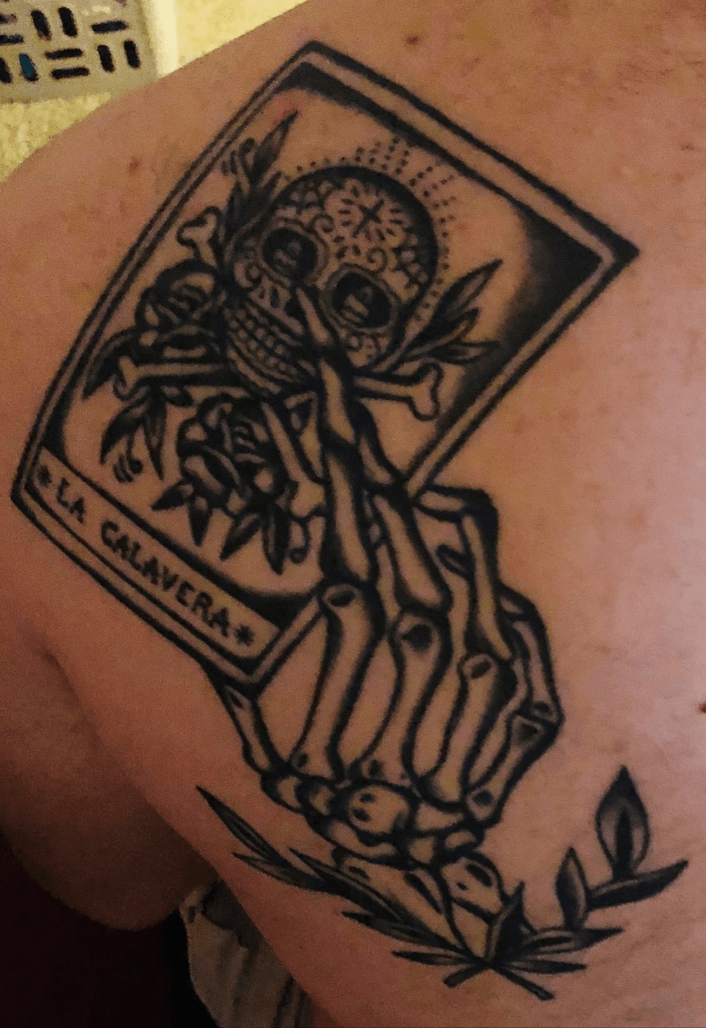 Tattoo uploaded by Cesar Duarte • This one I got while I was in Rota,  Spain. It is a Loteria card with a skeleton hand holding it. I got this one  because