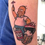 Tattoo by Francesca Superink aka inksuper #FrancescaSuperink #InkSuper #thesimpsons #Simpsons #cartoon #newschool #tvshow #tvshowtattoo #homersimpson #bbq #beer #grill #spatula #foodtattoo #food #hotdog
