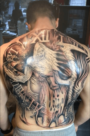 Ongoing Original Tattoo Reaper Full Back Kevin Ludick tattoo artist designed for Fabio from Italy first tattoo he had bo big