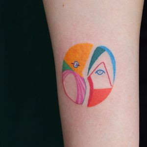 Tattoo by Gong Greem #GongGreem #favorite #favoritetattoos #color #watercolor #abstract #shapes #strange #surreal #hedwig #hedwigandtheangryinch #originoflove #love