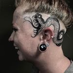 Tattoo by Joao Bosco #JoaoBosco #headtattoo #scalptattoo #scalp #head #face #blackwork #illustrative #snake #serpent #reptile #animal #darkart