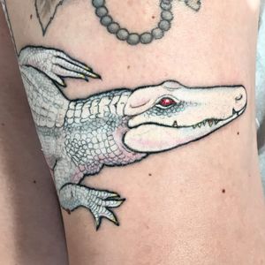 Tattoo by Christopher Conn Askew #ChristopherConnAskew #SekretCity #whiteink #crocodile #alligator #animal #nature
