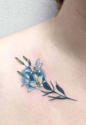 Watercolor lily floral color flowers on the chest by Katya