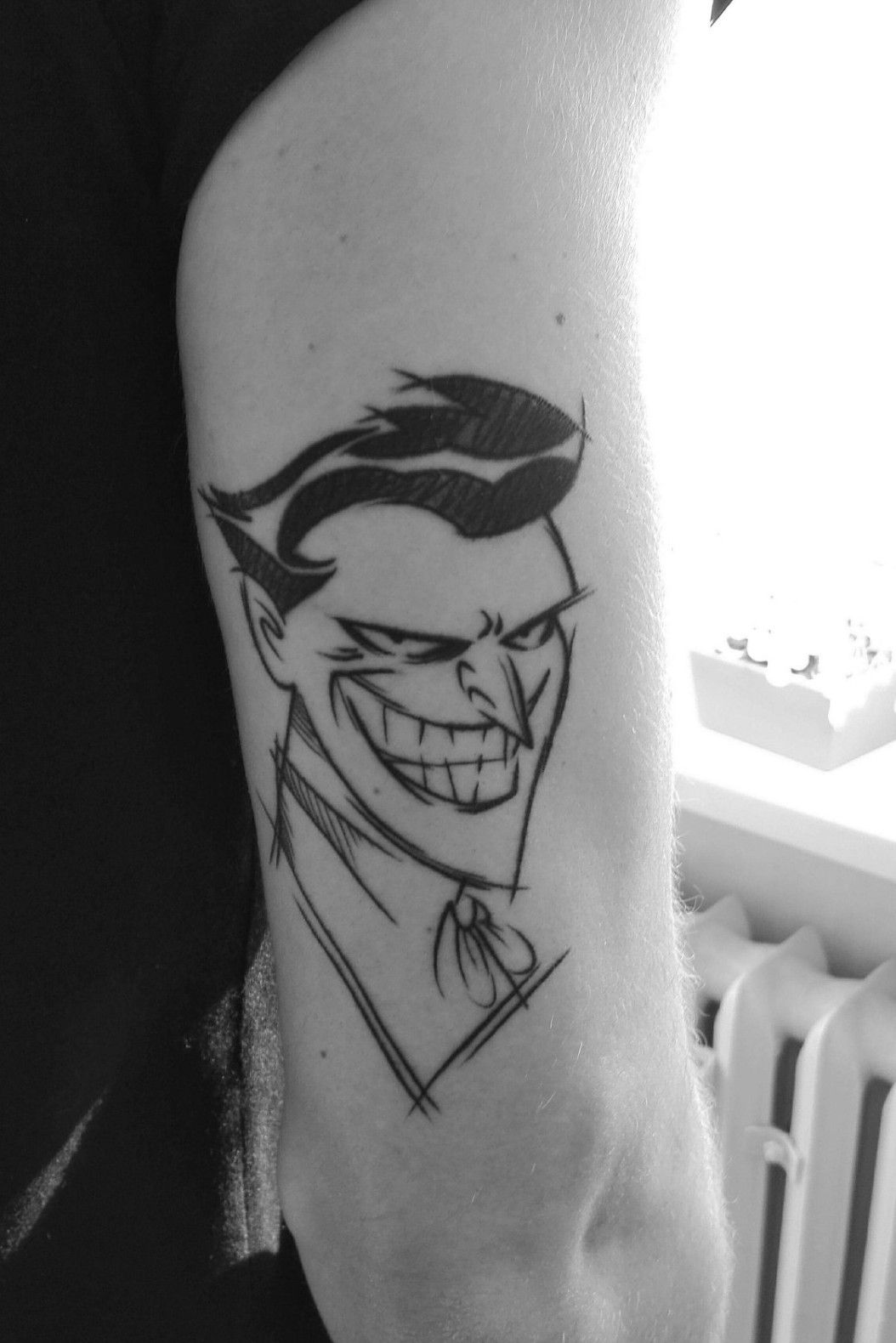 Addicted To Ink Tattoos  White Plains NY  Super fun Joker from Batman the animated  series Done by tattoosbymikev Stop by during regular business hours to  consult with Mike V or