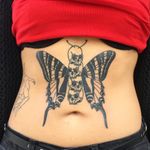 Tattoo by Alex Royce #AlexRoyce #butterflytattoo #butterfly #insect #nature #wings #fly #pattern #oldschool #illustrative #linework #skulls #death