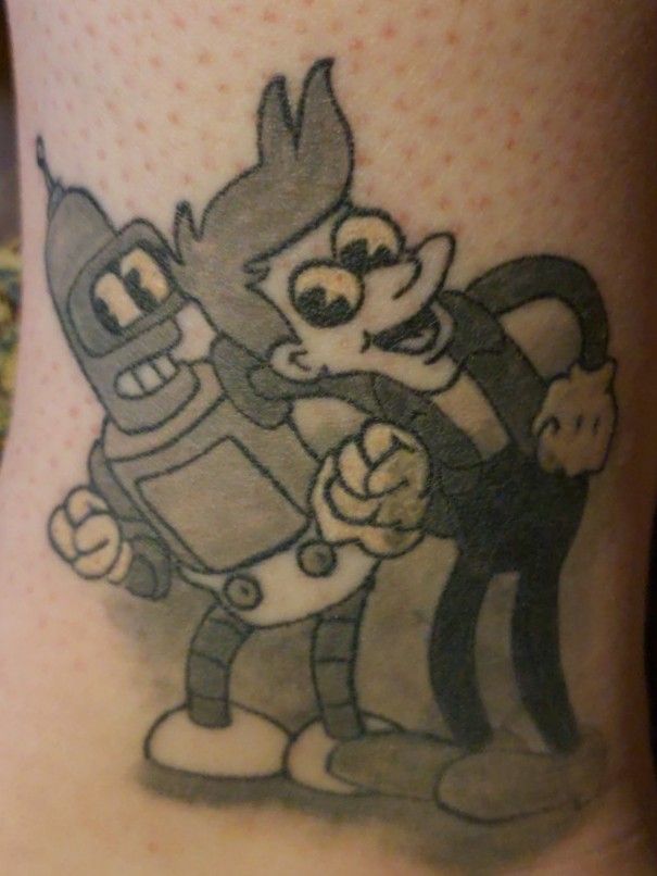 Frys Bender Tattoo  Cartoon tattoos Futurama tattoo Stick poke tattoo