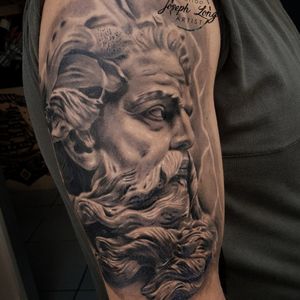 Zeus, healed, realistic black and grey