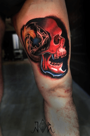 Skull tattoo On my Own Leg! i really love Skull pieces. #Skulltattoo #Colortattoo #Realisticskull #Fusionink #Tattoodo #Inkjecta #Intenzeink 