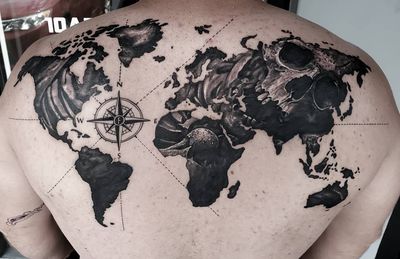 world map outline tattoo shoulder