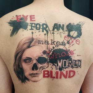 Eye for an eye makes the whole world blind#girl #skull #trashpolkatattoo 