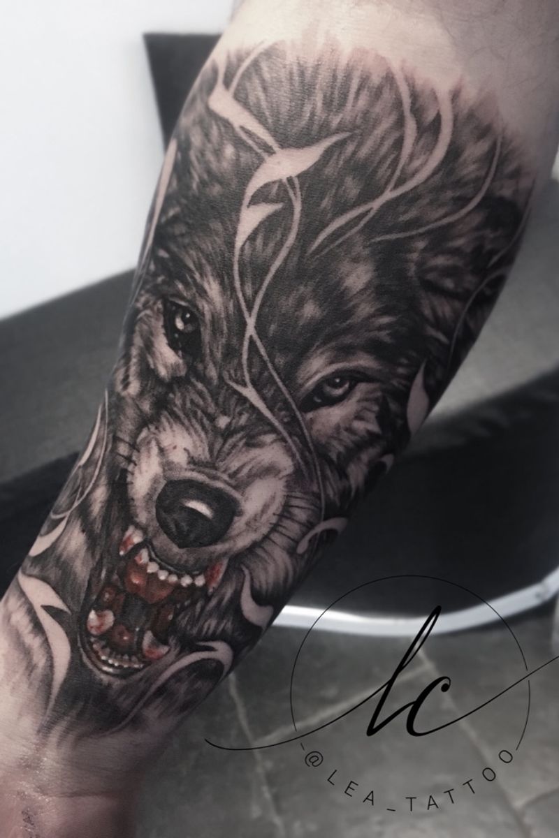 Tattoo uploaded by Lea Cramer • #blackandgrey #blackandgreytattoo #wolf ...