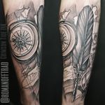 Classic combo - map, compass, feather Work by Alex Romanoff, our regular guest #londontattoo #londontattoos #compass #compasstattoo #blackandgreytattoo #blackandgrey #feathertattoo #feather #map #maptattoo #realistic #realistictattoo 