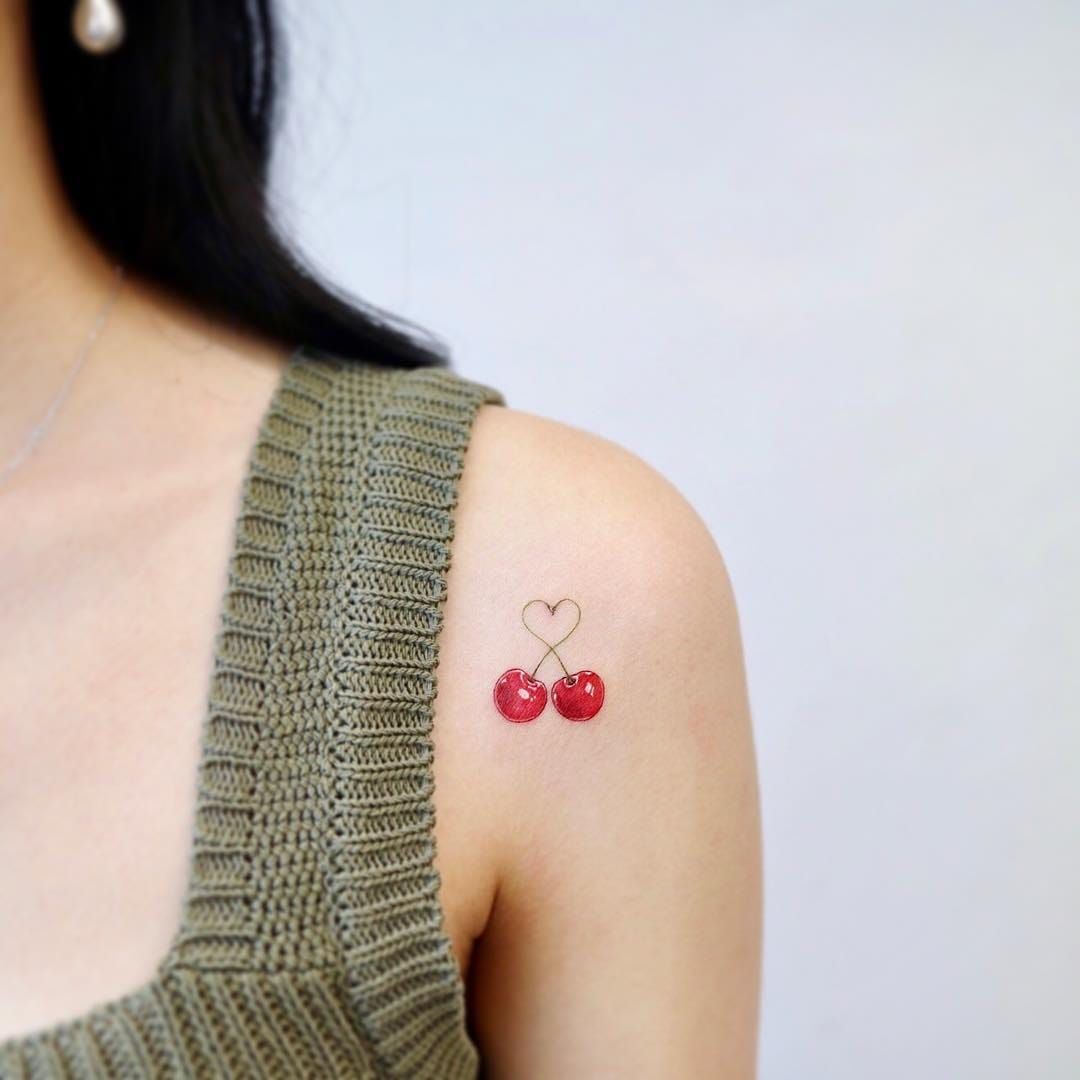 Cherry Hearts Icon  Cherry tattoos, Cute tiny tattoos, Simplistic tattoos