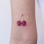 Tattoo by Siyeon #Siyeon #cherrytattoos #cherrytattoo #cherry #fruit #fruittattoo #foodtattoo #food #cute #realism #realistic #painterly #color
