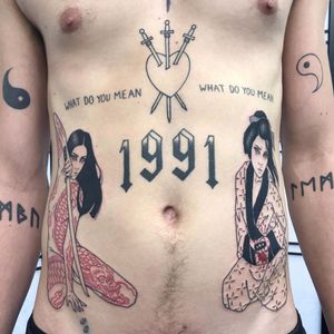 Tattoo by Silly Jane #SillyJane #badasstattoo #lady #portrait #samuraisword #kimono #drgon #tattooedgirl #seppuku #harakiri #death #suicide