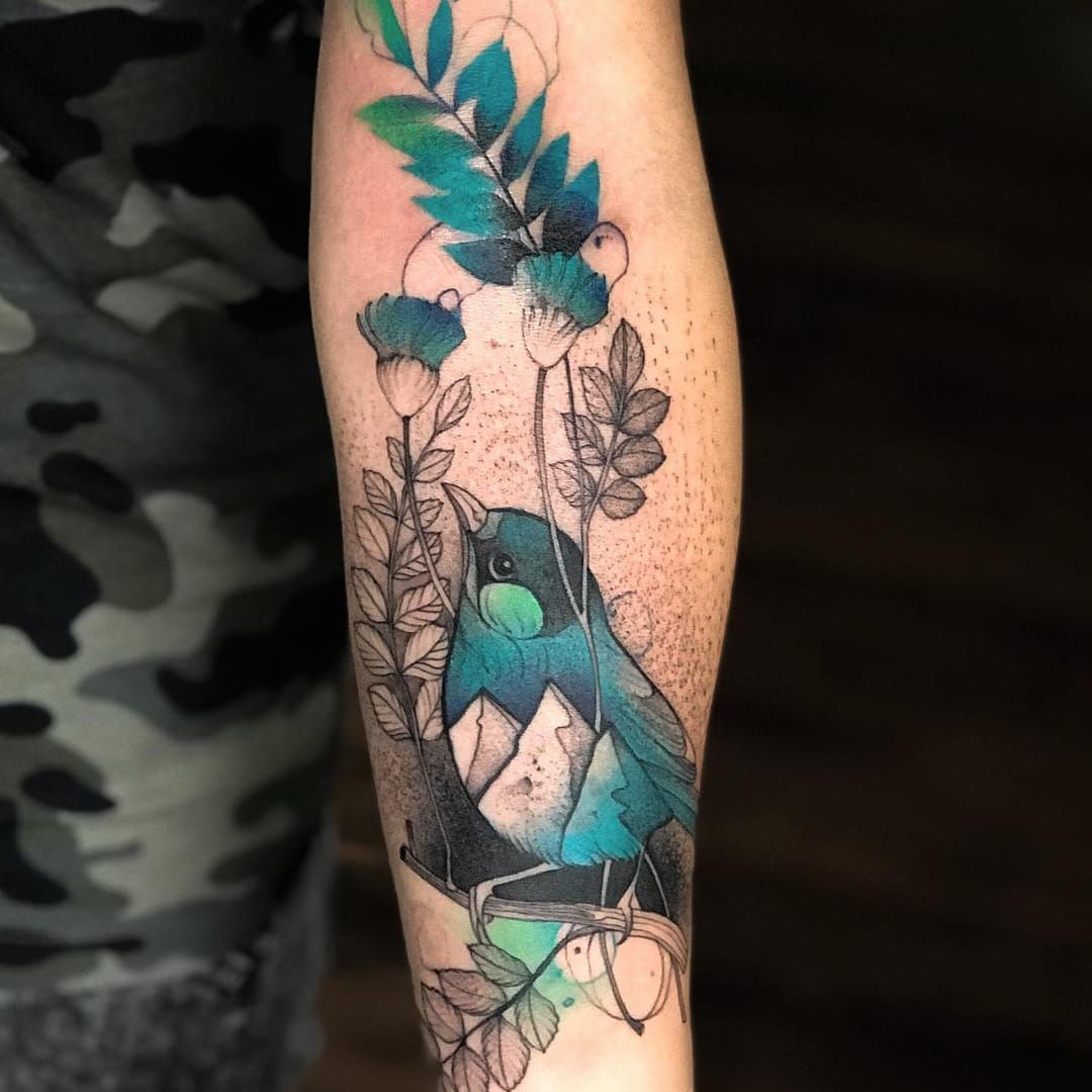 Tattoo tagged with bird leaf pine thigh outline fox skull   inkedappcom