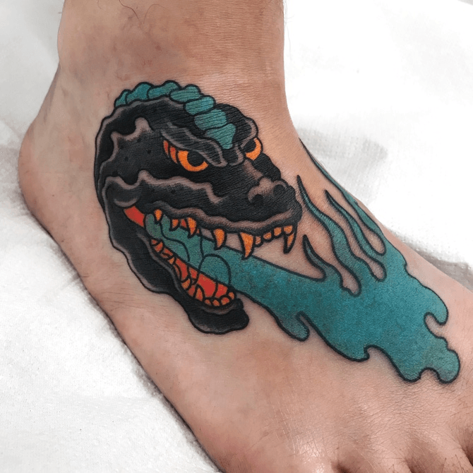 Tattoo uploaded by Ross Howerton  A traditional tattoo of Godzilla by  Jessy Dufour IGjessydufour Godzilla JessyDufour traditional   Tattoodo