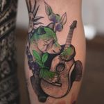 Tattoo by Joanna Świrska aka Dzo Lama #JoannaSwirska #DzoLama #illustrative #nature #sketch #linework #dotwork #bear #animal #guitar #berries #berry #leaves #plants #cute #watercolor