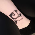 Tattoo by Mr Lauder #MrLauder #badasstattoo #blackandgrey #portrait #lady #ladyhead #ballgag #bdsm #babe #illustrative #graphicart #popart