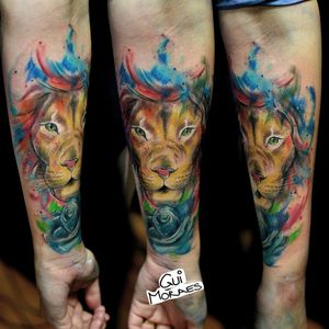#lion #liontattoo #watercolor #watercolortattoo #electricink #electricinkpen #tattoo #fullcolortattoo #tattoodo #tattoodobr #tattoo2me