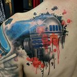 Star wars r2d2 tattoo trash polka watercolor paint splatter realistic shoulder half sleeve