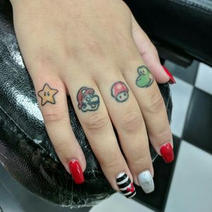 Nerd geek Mario video game color Nintendo  finger knuckle healed tattoo