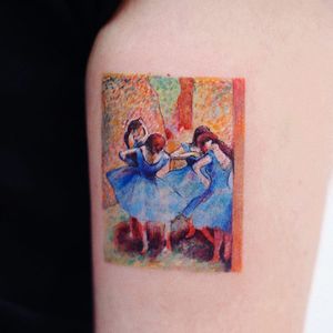Tattoo by Haeny #Haeny #Seoultattoos #Seoul #KoreanArtist #color #Degas #watercolor #painterly #EdwardDegas #painting #fineart #ballerina #dance #dancers