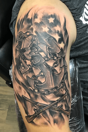 Little navy half sleeve started on an old friend