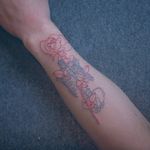Tattoo by Baam Kr #BaamKr #Seoultattoos #Seoul #KoreanArtist #color #fineline #linework #skeleton #bones #rose #flower #floral #leaves #plant