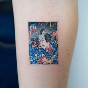 Tattoo by Zihee #Zihee #Seoultattoos #Seoul #KoreanArtist #color #ukiyoe #woodblockprint #print #samurai #samuraisword #sword #pattern #warrior #cherryblossom #flowers #floral #kanji #portrait #Japanese
