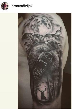 #inked #tatoo #mountains #deer #bear #moon #beartattoo #deertattoo 