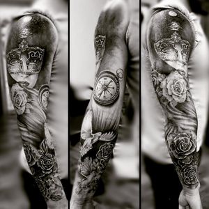 Sleeve I've done few months ago - 5 days sitting :) #dktattoos #dagmara #kokocinska #coventry #coventrytattoo #coventrytattooartist #coventrytattoostudio #emeraldink #emeraldinkltd #emeraldinkcoventry #sleevetattoo #ladytattoo #ladyinmask #ladyinmasktattoo #compasstattoo #tattoo #tattoos #tattooideas #tatt #tattooist #tattooshop #tattooedman #tattooforman #killerbee #immortalinnovations 
