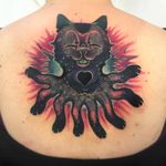 Tattoo by Giena Todryk #GienaTodryk #psychedelictattoo #psychedelic #surreal #trippy #strange #acid #lsd #mushrooms #cat #kitty #weird #color #newschool
