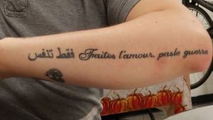 Arabic: Just Breathe & French: Make Love, Not War. #Arabicquote #frenchquote #calligraphytattoo #tattoofactorychicago 