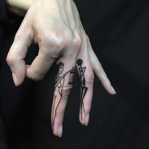 Tattoo by Servadio #Servadio #blackwork #illustrative #fineline #linework #body #lady #light #lamp #skeleton #death