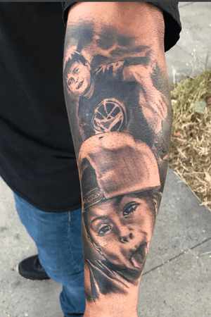 A portrait of my clients two sons done in one session. We made this tattoo on fathers day and I had soo much fun doing it for him and am humbled to be asked to do it . You can contact me at 510 598 0925. And my instagram is @hdtattoos. Tattooing out of hayward california.