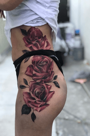 Roses done freehand in one session on a strong client . Tattooing out of The east bay california. My instagram is @hdtattoos cell phone is 1 (510) 598-0925
