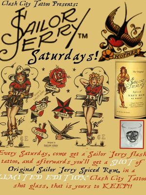 Every Saturday in September#sailorjerry #traditional #oldschooltattoo. #pinuptattoo. #nauticaltattoo 
