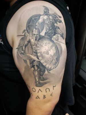 Spartan tattoo MOLON LABE ( Leonidas told the persians "molon labe" which means "come and get them" , referring to they're weapons ) symbolic meaning of freedom no matter who or how many people are against you + my Greek heritage Tattoo artist: Gerasimos Andriotis #sparta #spartan #greece #ancientgreece #spartantattoo #spartatattoo #molonlabe 