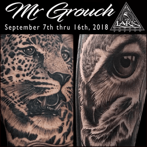 Only a few spots left for Mr Grouch during his guest spot at Lark Tattoo 9/7/18-9/16/18. Get your appointment before the last few spots fill up! Call 516-794-5844 or email us for details. Check out more of his work here: https://www.larktattoo.com/long-island-team-homepage/guest-artists-westbury/#port10.....#bng #bngtattoo #blackandgraytattoo #blackandgreytattoo #realismtattoo #cheetahtattoo #owltattoo #animaltattoo #tattoo #tattoos #tat #tats #tatts #tatted #tattedup #tattoist #tattooed #inked #inkedup #ink #tattoooftheday #amazingink #bodyart #tattooig #tattoosofinstagram #instatats  #larktattoo #larktattoowestbury