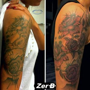 Cover up vecchio tatuaggio con aggiunta di colore ed una rosa