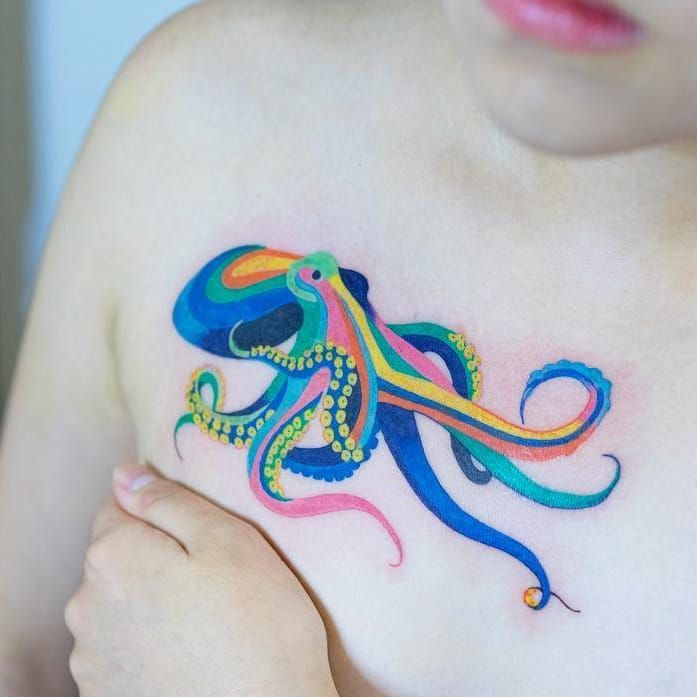 colorful watercolor tattoo design of an octopus  Stable Diffusion   OpenArt