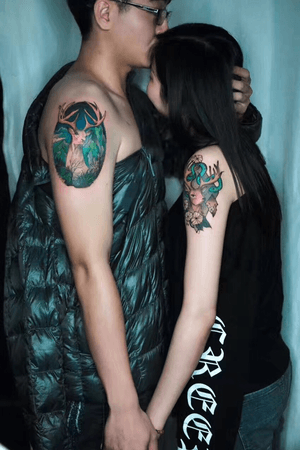 Tattoo by Momo tattooist. Wechat：Justtattoo02 Guangzhou Tattoo - #Justtattoo #GuangzhouTattoo #OriginalTattoo #TattooManuscript #TattooDesign #TattooFemaleTattooist #deertattoo #realismtattoo #elktattoos #loverstattoo #doubletattoo #foresttattoo #colortattoo 
